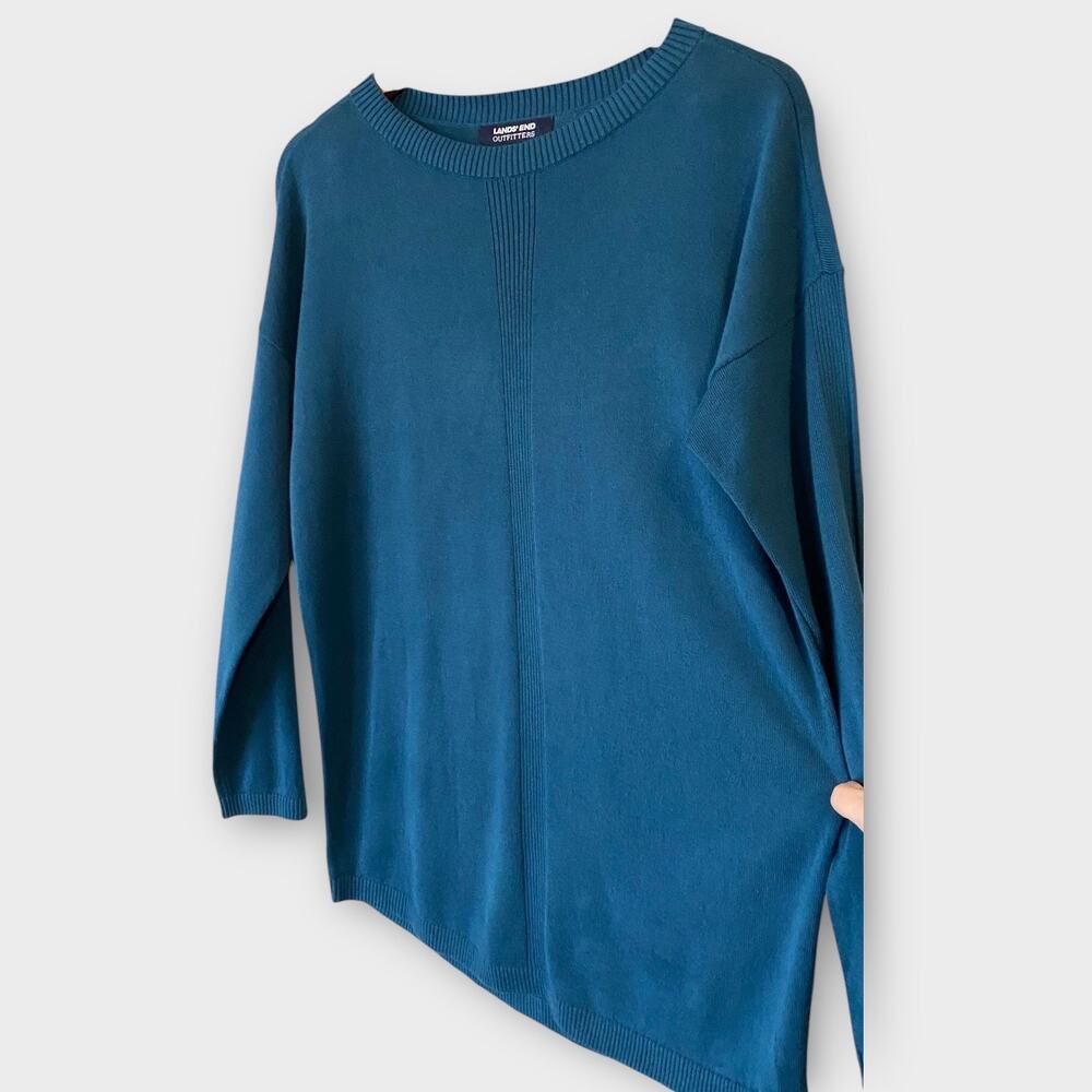 Lands’ End Mens Crewneck Sweater Medium Teal Blue Green Cotton Modal Lightweight - Picture 9 of 12